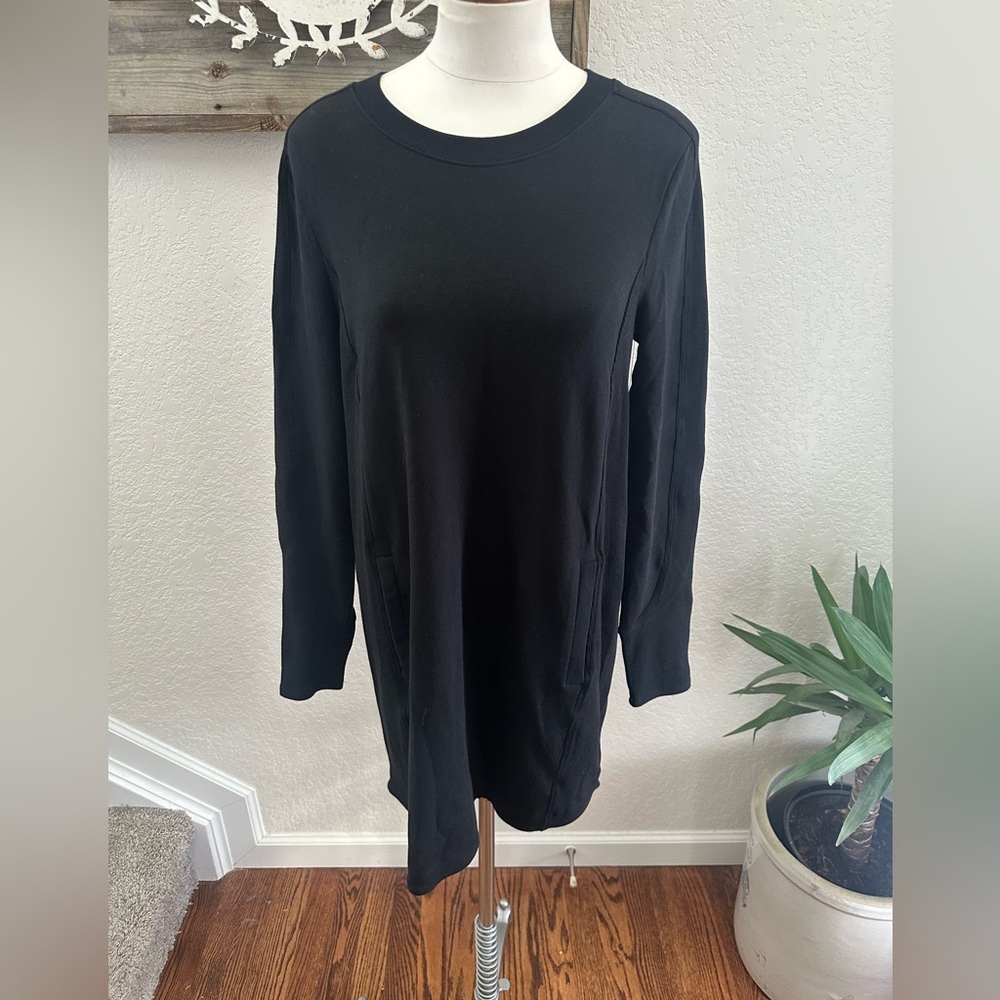 Athleta Balance Dress Black Women's Long Sleeve terry knit M NWT